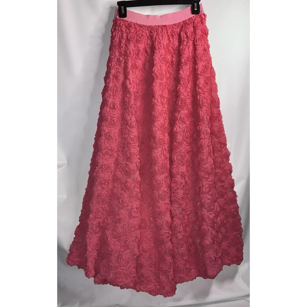 Anthropologie Maeve Maxi Long Skirt XS Women's Pink Floral Appliqué Preppy Boho